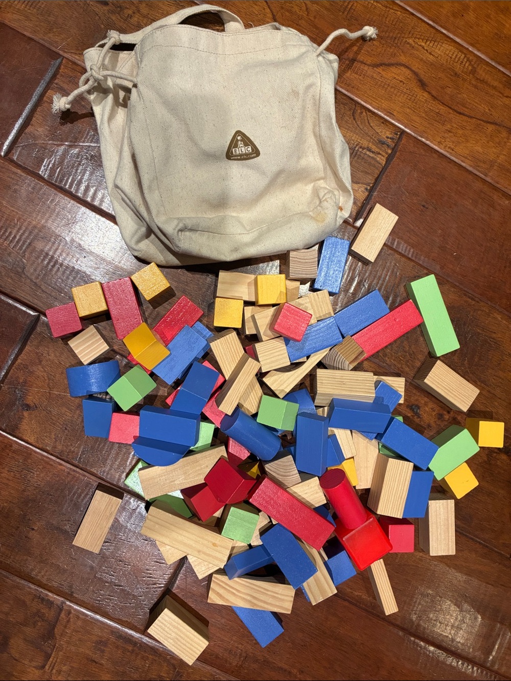 Canvas Bag Wooden Building Blocks Set - Multicolor (Blue, Red, Green, Yellow)